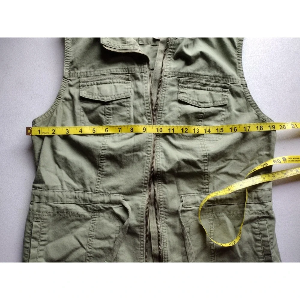 Merona Women's Utility Vest Military Style‎ Olive Green Full Zip Pockets